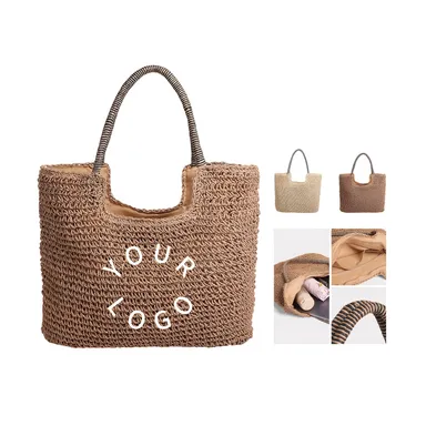 Woven Straw Tote with Wrapped Handles