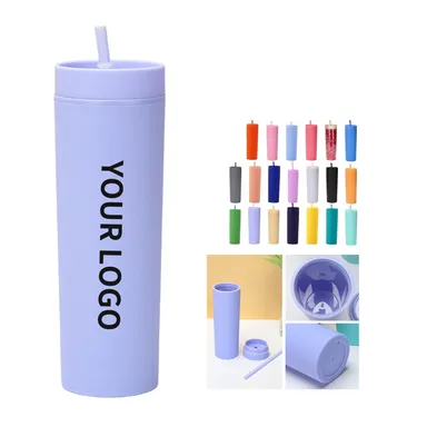 16 oz. Double-Wall Plastic Skinny Tumbler with Straw