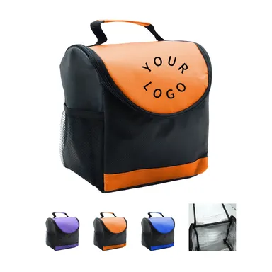 Two-Tone Lunch Cooler Bag with Curved Zipper Flap