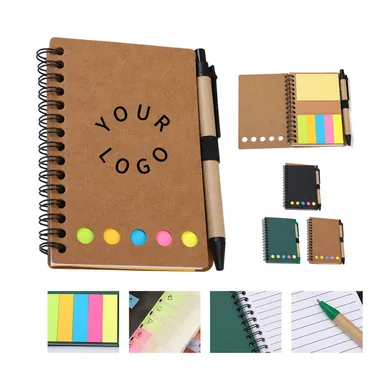 Kraft Spiral Notebook with Pen and Sticky Flags