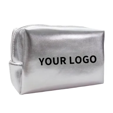 Silver Faux Leather Cosmetic Bag