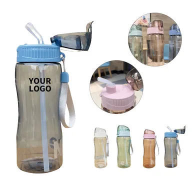 20 oz. Plastic Straw Bottle with Carry Strap