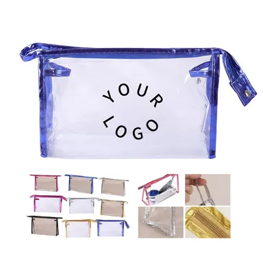 Clear PVC Zip Pouch with Metallic Edge Trim