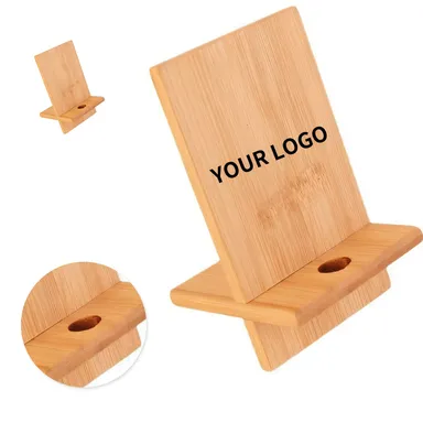 Two-Piece Bamboo Phone Stand with Cable Slot