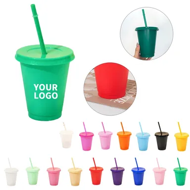 16 oz. Plastic Cup with Lid and Straw