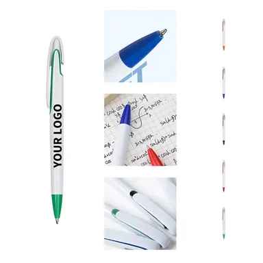Retractable Ballpoint Pen with Curved Clip Accent