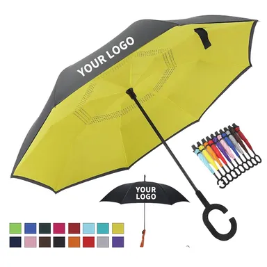 Reverse-Folding Umbrella with C-Shaped Handle