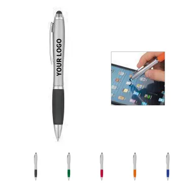 Silver Barrel Gel Pen with Grip and Touch Stylus