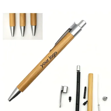 Retractable Bamboo Ballpoint Pen with Metal Accents