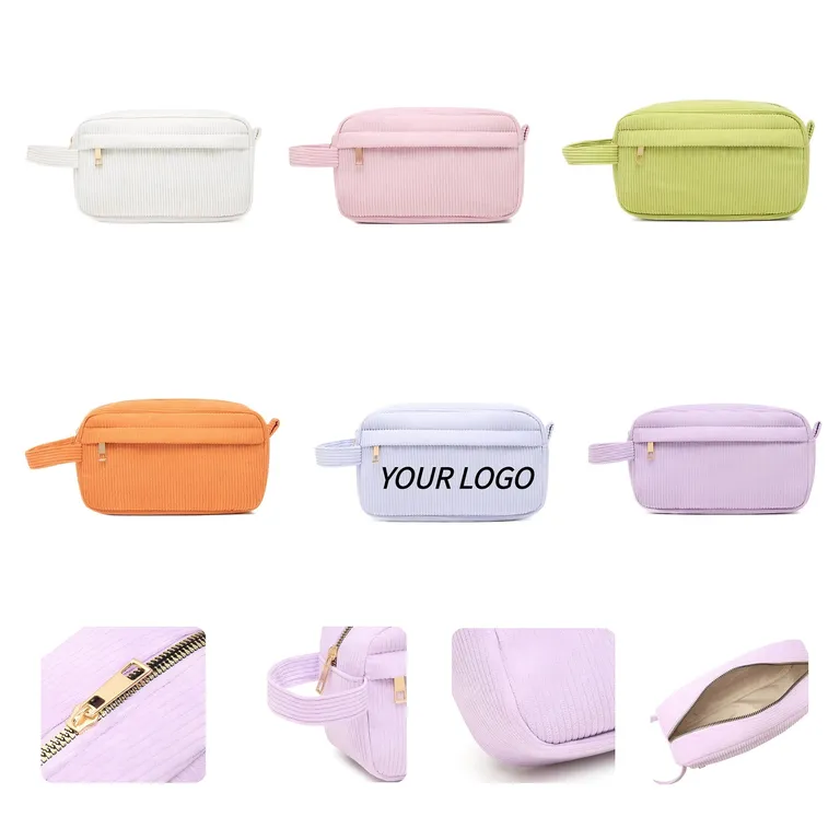 Corduroy Zippered Storage Pouch with Carry Loop · IMPBAG124 · image 1