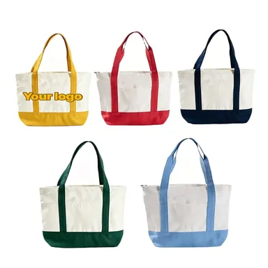 Cotton Canvas Tote Bag with Front Pocket