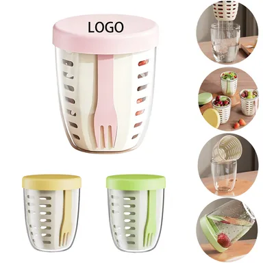 Salad Container Cup with Strainer Basket and Fork