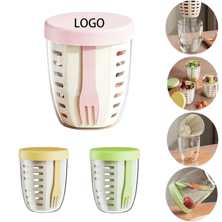 Salad Container Cup with Strainer Basket and Fork · IMPACC062 · image 1