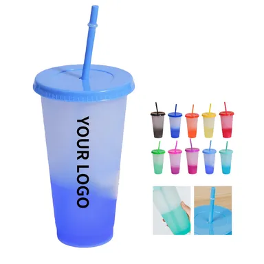 Plastic Cold Drink Cup with Matching Lid and Straw