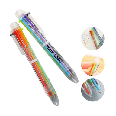 Six-Color Ballpoint Pen with Clear Barrel