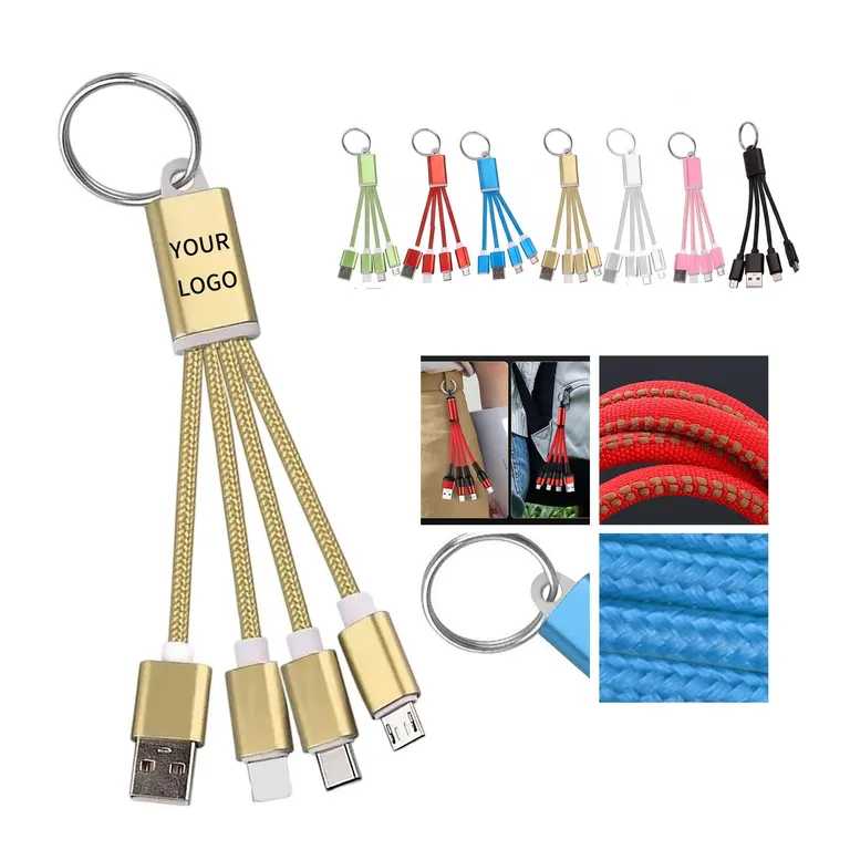 Nylon-Braided 3-in-1 Charging Cable Keychain · IMPPHO009 · image 1