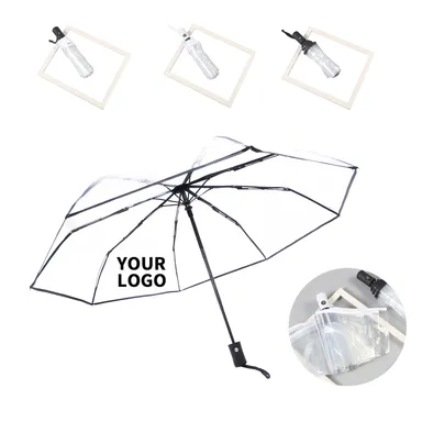 Transparent Folding Umbrella with Push-Button Handle