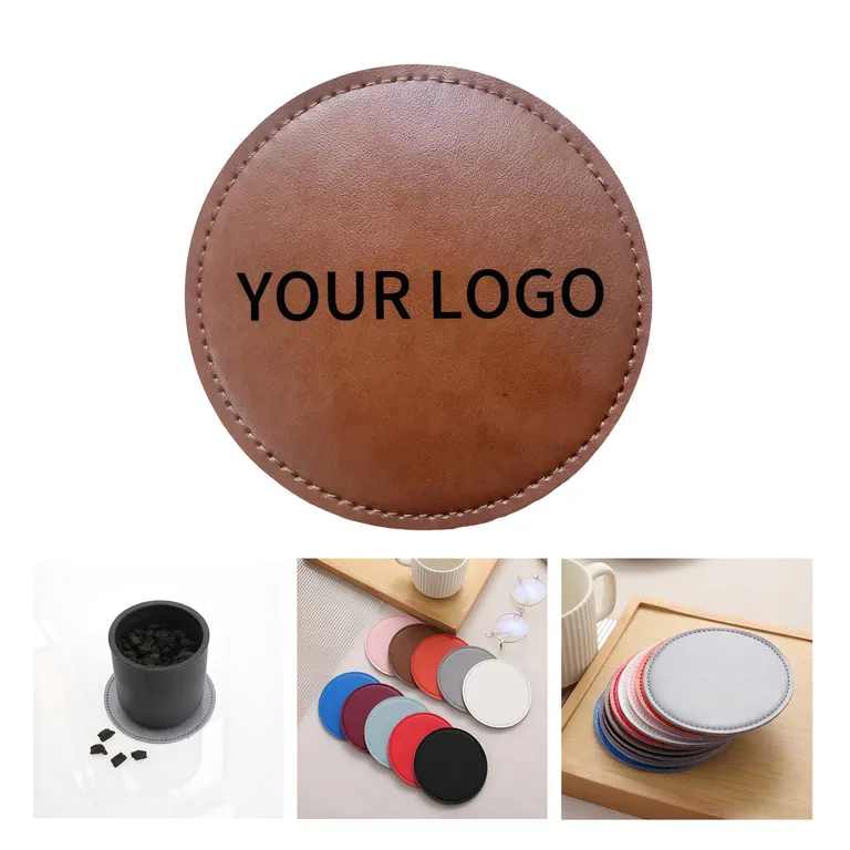 4-Inch Round PU Coaster with Stitched Edge · IMPDRI150 · image 1