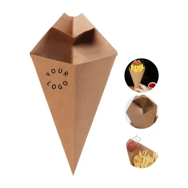 Kraft Paper Food Cone with Separate Sauce Pocket