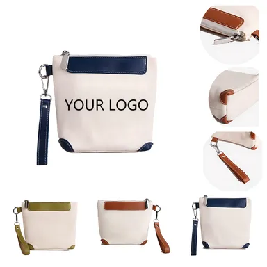 Canvas Zip Wristlet Pouch with Contrast Trim