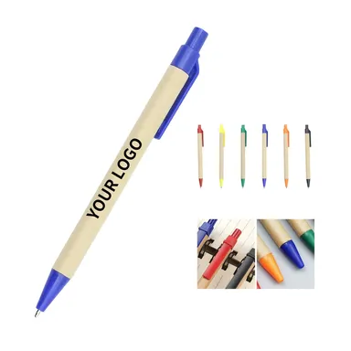 Kraft-Barrel Click Pen with Colored Clip and Trim