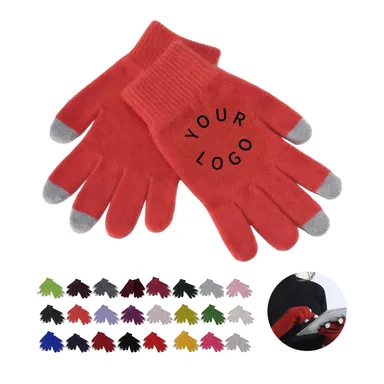 Acrylic Knit Touchscreen Gloves with Contrast Tips