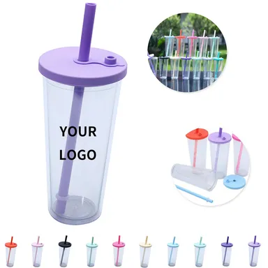 Clear Double-Wall Straw Tumbler with Two-Port Lid