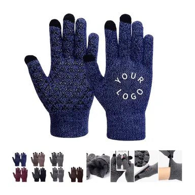 Acrylic Knit Touchscreen Gloves with Patterned Palms