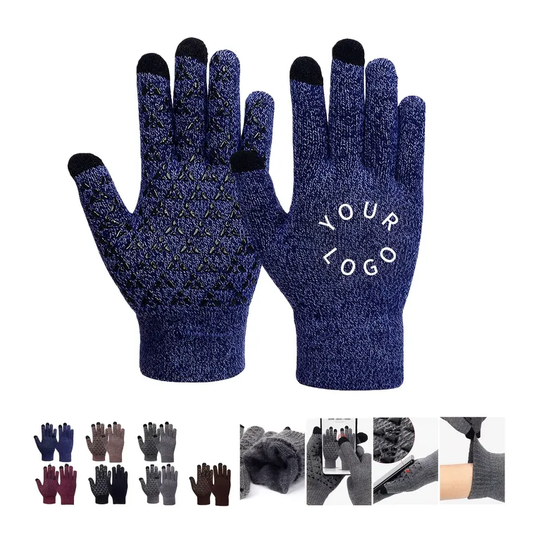 Acrylic Knit Touchscreen Gloves with Patterned Palms · IMPAPP019 · image 1