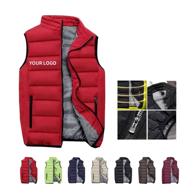 Quilted Polyester Puffer Vest with Zippered Pockets