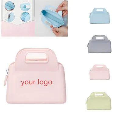 Silicone Cosmetic Bag with Integrated Carry Handle