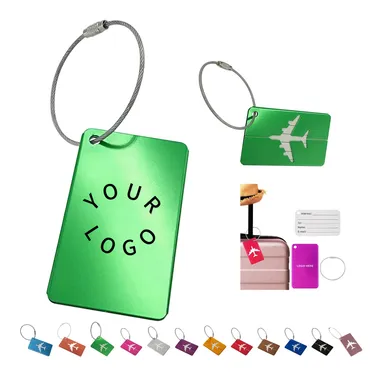 Metal Luggage Tag with Aircraft Cutout and Cable Loop