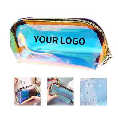 Iridescent TPU Makeup Pouch with Curved Zipper