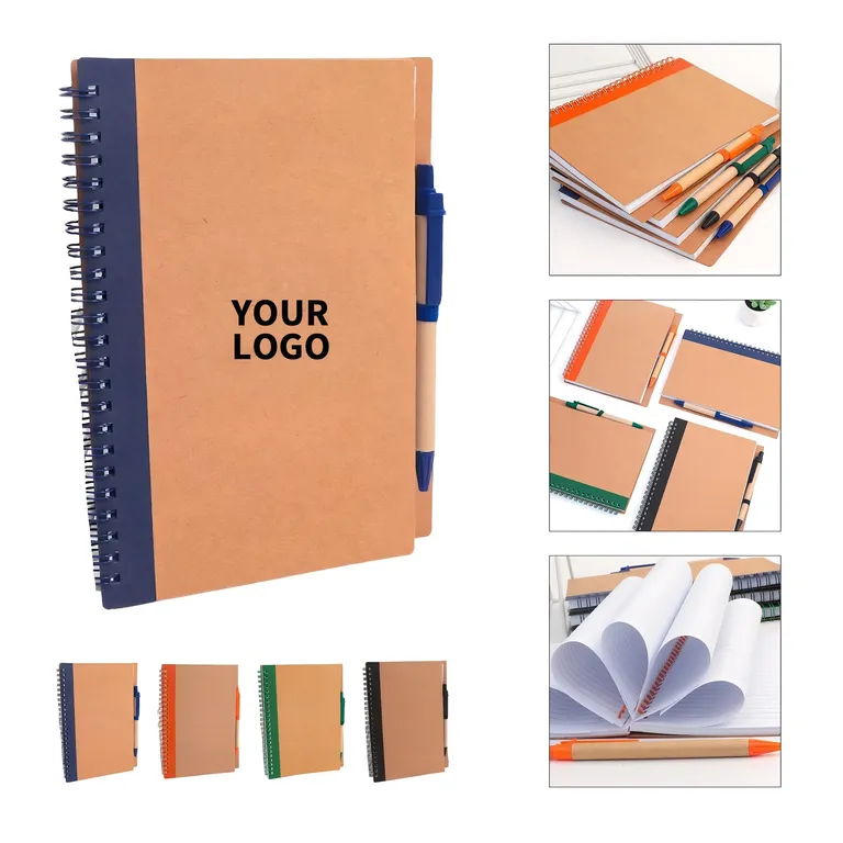 Kraft Spiral Notebook with Color Spine and Pen · IMPOFF170 · image 1