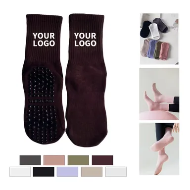Cotton-Blend Grip Socks with Ribbed Cuffs