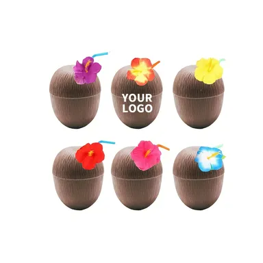16 oz. Coconut-Style Cup with Flower Straw