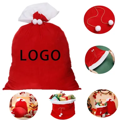 Plush Santa-Style Drawstring Gift Bag