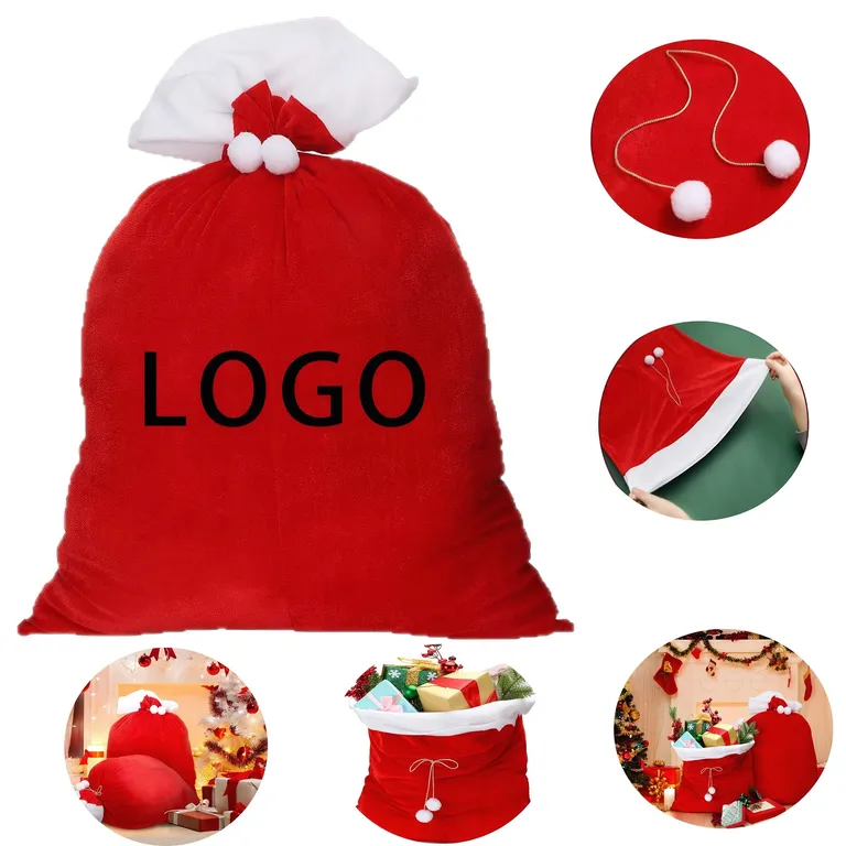 Plush Santa-Style Drawstring Gift Bag · IMPBAG071 · image 1