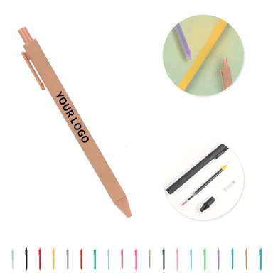 Flat-Sided Plastic Click Pen with Matching Clip