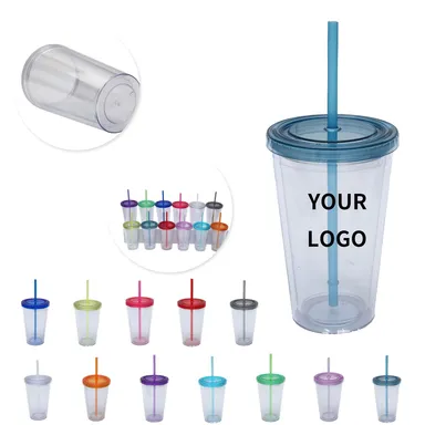 Clear Straw Tumbler with Translucent Ringed Lid