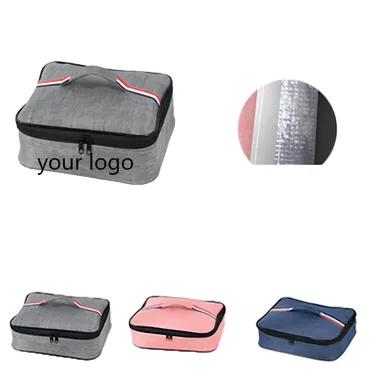 Flat Insulated Lunch Case with Striped Carry Handle