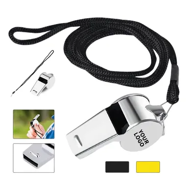 Stainless Steel Whistle with Neck Cord