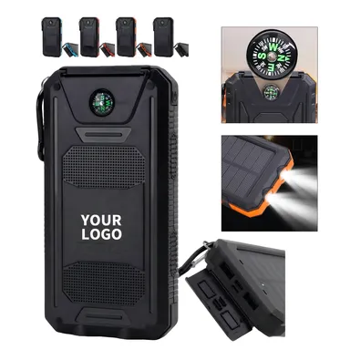Solar-Panel Power Bank with Compass and LED Lights