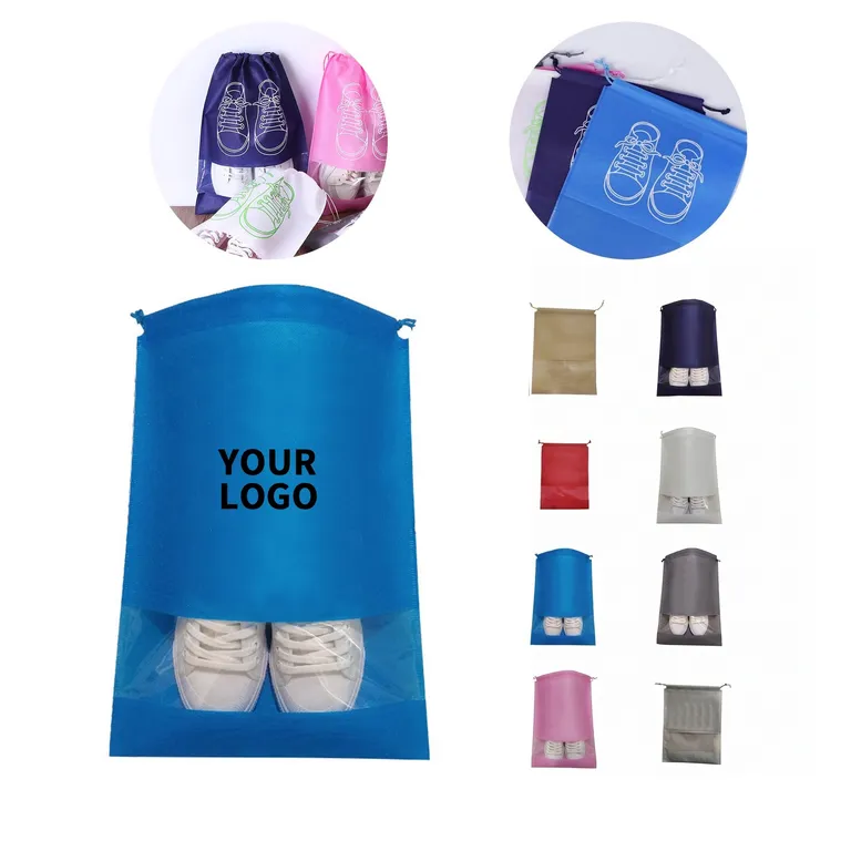 Nonwoven Drawstring Shoe Pouch with Clear Window · IMPBAG013 · image 1